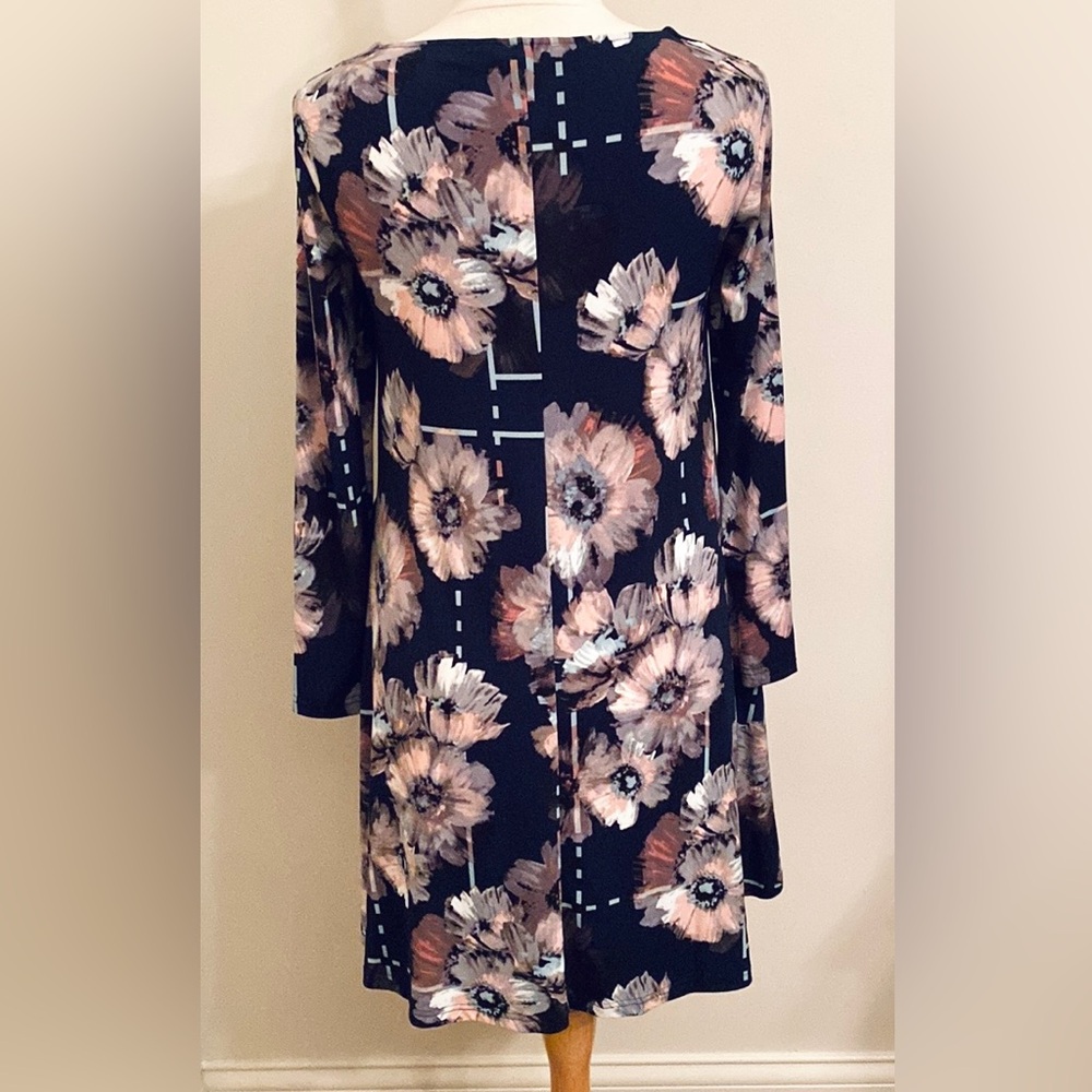 Nina Leonard Navy Blue Floral SZ S Boho Chic Romantic Everyday Elegance Dress - Picture 7 of 10
